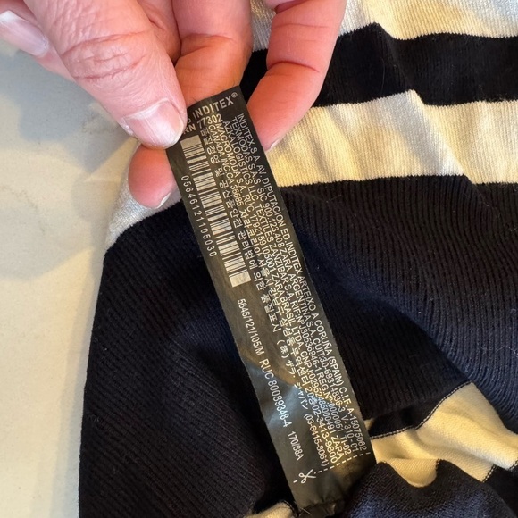 Zara Black and White Stripe Viscose Blend Short Sleeve Pullover Crew Sweater / M - Picture 5 of 8